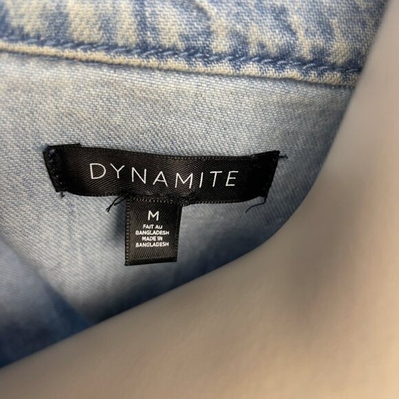 DYNAMITE Vera Denim Western Chambray Blue Light Wash Blouse Shirt Puff‎ sleeve M - Picture 5 of 7